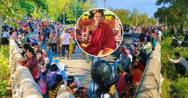  ទិដ្ឋភាពនៅភ្នំប្រុស-ភ្នំស្រី ថ្ងៃនេះ ពលរដ្ឋតម្រង់ជួត្រៀបត្រារង់ចាំ ព្រះធម្មវនវាសី ចន្ទ មុន្នី និមន្តឆ្លងកាត់