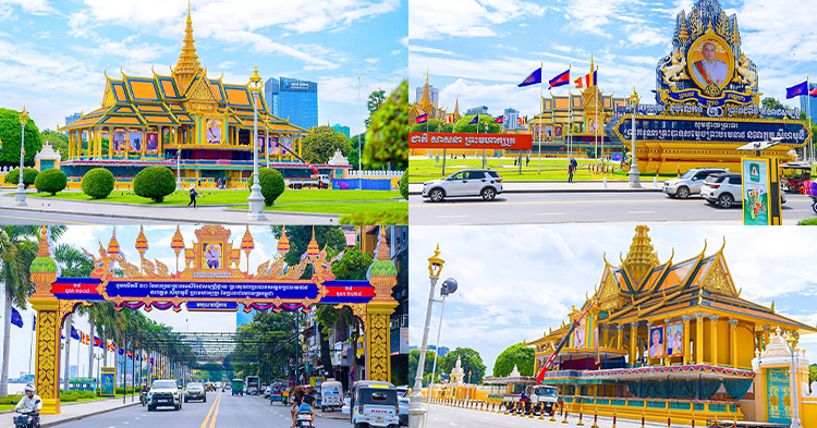  ទិដ្ឋភាពមុខព្រះបរមរាជវាំង រៀបចំស្អាតគ្រប់ជ្រុង ត្រៀមសម្រាប់អបអរខួបលើកទី ២០ នៃការយាងគ្រងរាជសម្បត្តិអង្គព្រះមហាក្សត្រ